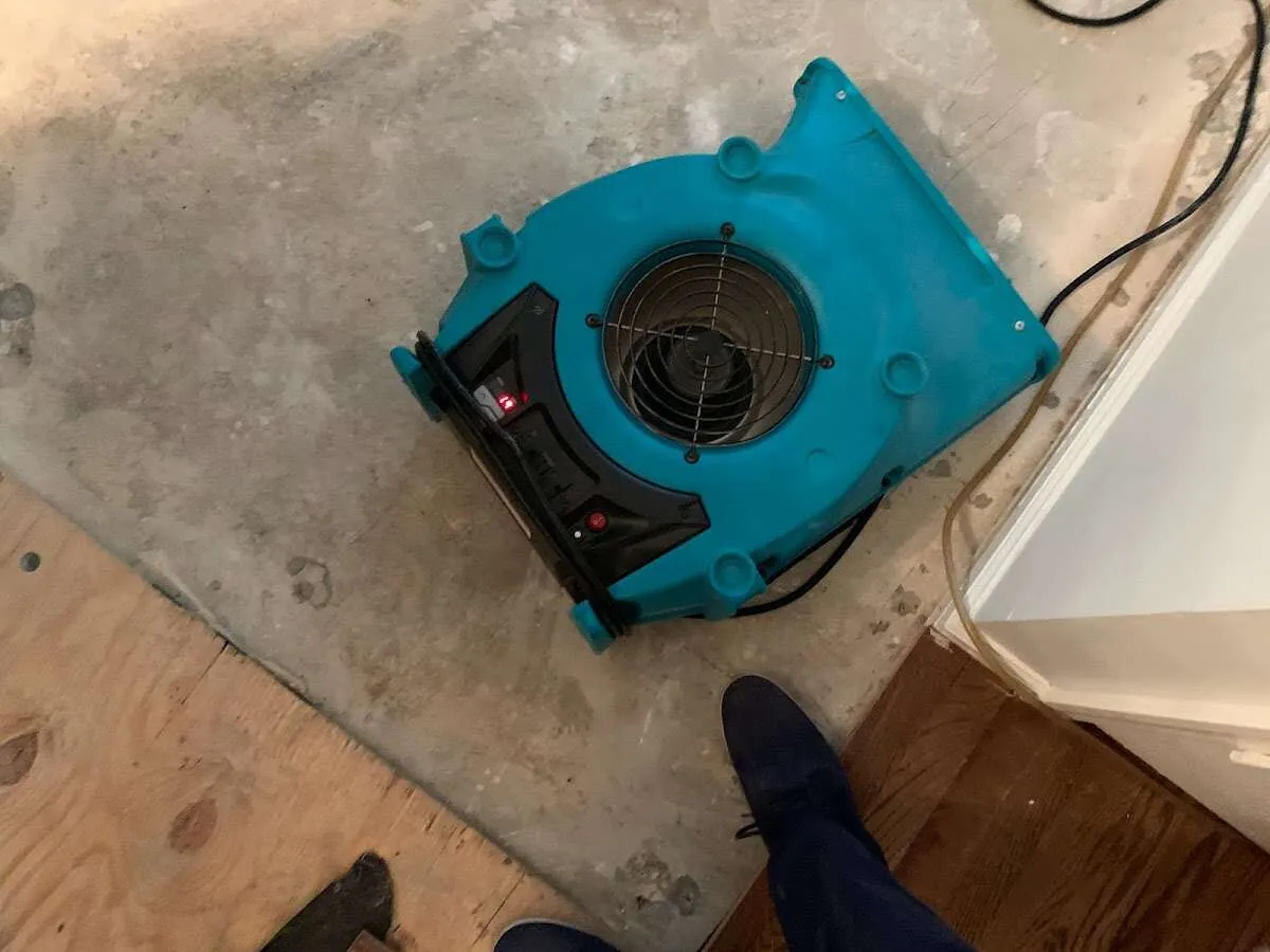 Air mover drying subfloor during Leak Detection & Repair in Kodiak